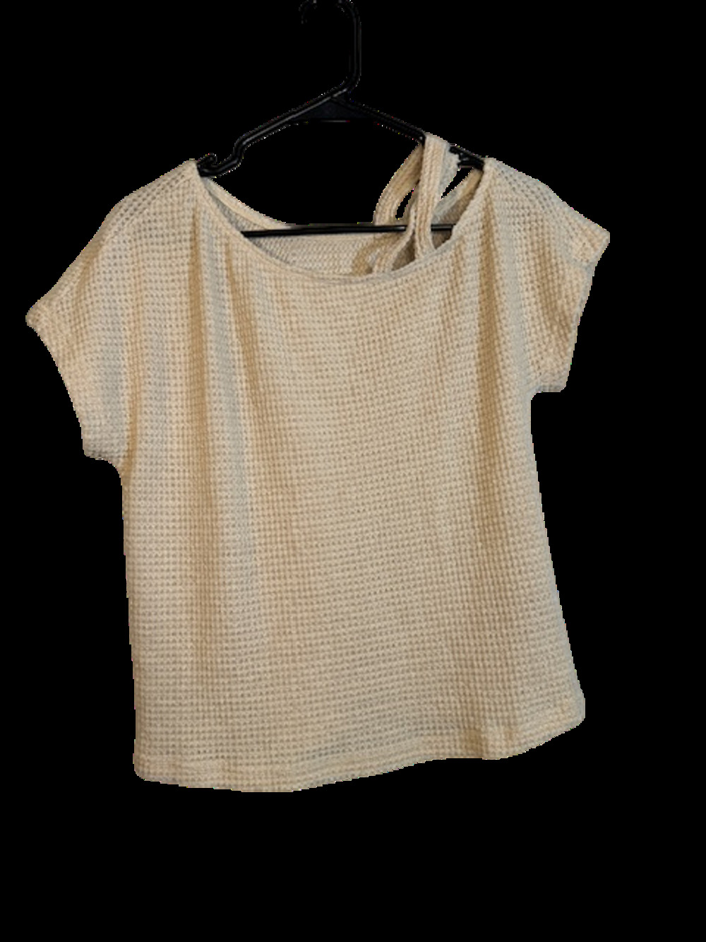 SHEIN Beige Waffle Knit Short Sleeve Casual Blouse Women Sz S